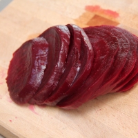 Step 3 - Cut the beets into 1/8" thick slices